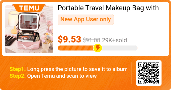 Uncover incredible deals and embrace a seamless shopping spree on Temu! 😊
👉 item link: https://temu.to/k/uybl27kxbfs
🎉 Exclusive deal[$9.53] -89%
⚠️ Every New App User can only enjoy once
Portable Travel Makeup Bag with Mirror and Light - 3 Colors, Spacious Cosmetic Organizer, Birthday Gift for Women, Compact and Stylish Design