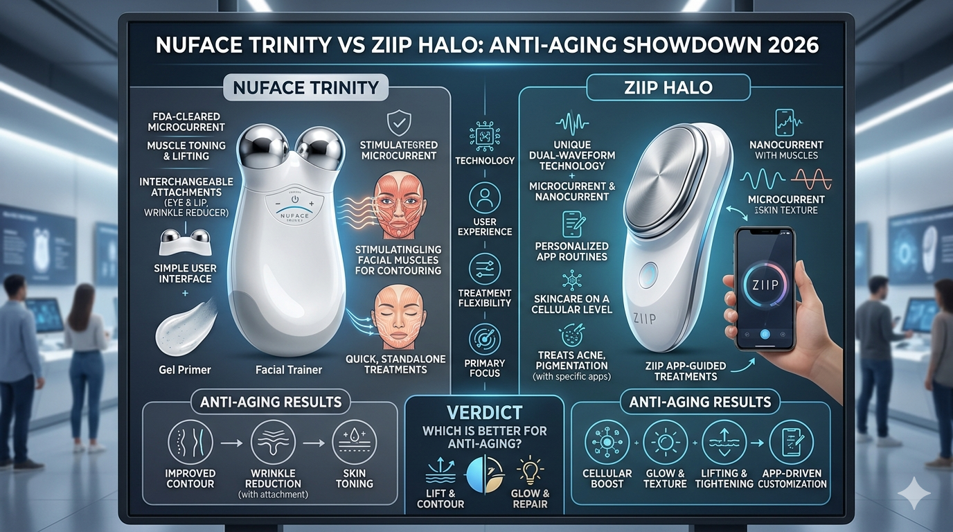 NuFace Trinity vs Ziip Halo: Which is Better for Anti-Aging? - Amazon

A head-to-head comparison of the NuFace Trinity and Ziip Halo microcurrent devices for anti-aging. Discover which device's technology, user experience, and results make it the best investment for your skin in 2026.